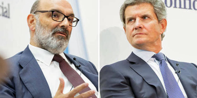 Fernando Abril Martorell y Francisco Riberas, durante sus intervenciones en el foro./ Fotos: El Confidencial