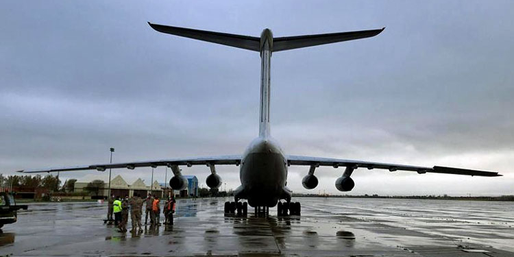 Un avión chino con material sanitario, en la base aérea de Torrejón el pasado miércoles./ Foto: Ministerio de Defensa.