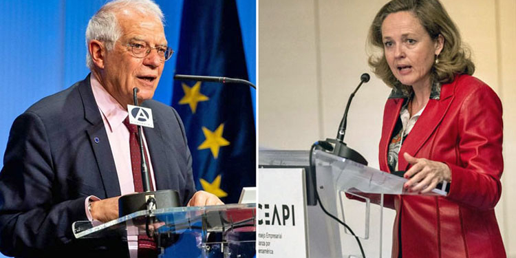 Los ministros en funciones de Exteriores, Josep Borrell, y Economía, Nadia Calviño.