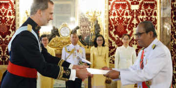 El embajador Krerkpan Roekchamnong, en la ceremonia de presentación de Cartas Credenciales, el pasado 12 de junio./ Foto: Casa de SM el Rey