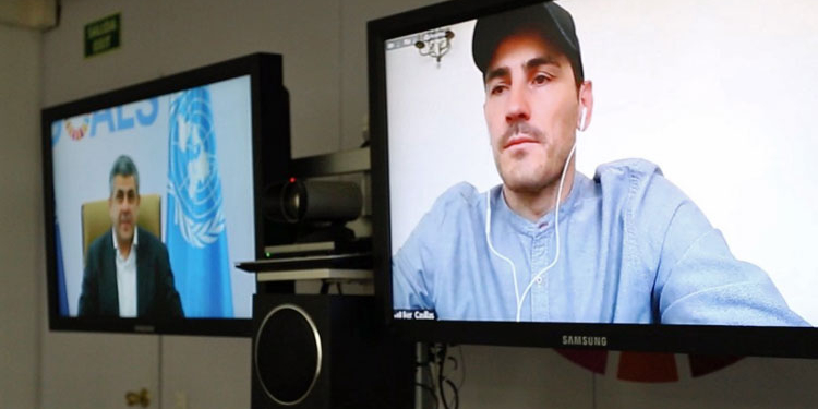 Zurab Pololikashvili e Iker Casillas, ayer, durante la videoconferencia./ Foto: OMT