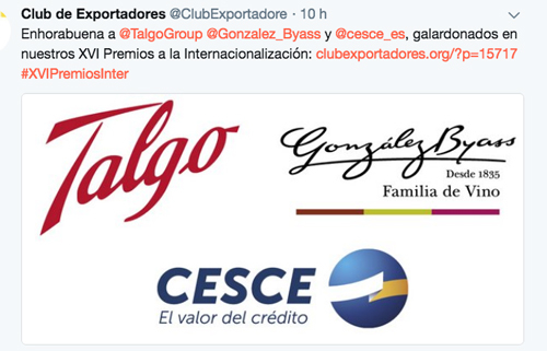 Talgo, González Byass y Cesce, premios del Club de Exportadores