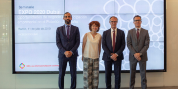 (De izq a dcha) Eduardo Fernández (Director Financiero ACE), María Peña(Consejera Delegada ICEX), José Guirao (M.Cultura), Antonio Alvarez (Embajador de España en los EAU) / Foto: AC/E