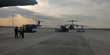 El A400 del Ejército del Aire, salió de la base de Zaragoza./ Foto: Ministerio de Defensa