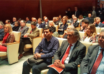 El embajador nicaragüense junto a los embajadores de Bolivia y El Salvador, en Huelva.