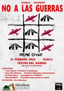 ‘No a las guerras’, charla-coloquio en el Teatro del Barrio