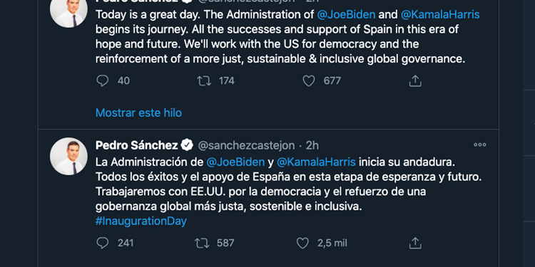 La felicitación publicada por el presidente del Gobierno español en Twitter.