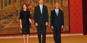 Los Reyes con el presidente de Portugal, Marcelo Rebelo de Sousa, durante su visita de estado a España en abril de 2018./ Foto: Casa de SM el Rey