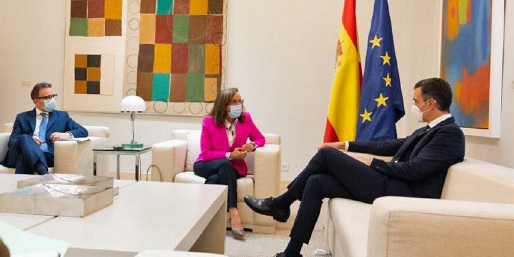 Rebeca Grynspan y Pedro Sánchez, ayer en el Palacio de La Moncloa./ Foto: Pool Moncloa