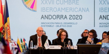 La secretaria general iberoamericana, Rebeca Grynspan, preside una de las reuiones previas de preparación de la Cumbre de Andorra./ Foto: Segib/Archivo