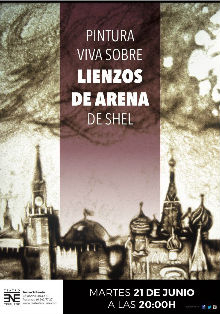 Exposición de pintura viva sobre lienzos de arena de Shel
