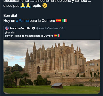 La disculpa de la ministra respecto a su Tweet anterior.