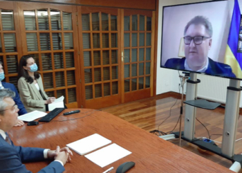 Un momento de la videoconferencia./ Foto: Embajada de Ucrania