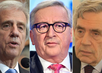 Tabaré Vázquez, Jean-Claude Juncker y Gordon Brown.