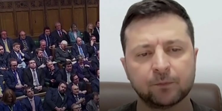 Zelenski, durante su videoconferencia ante la Cámara de los Comunes.