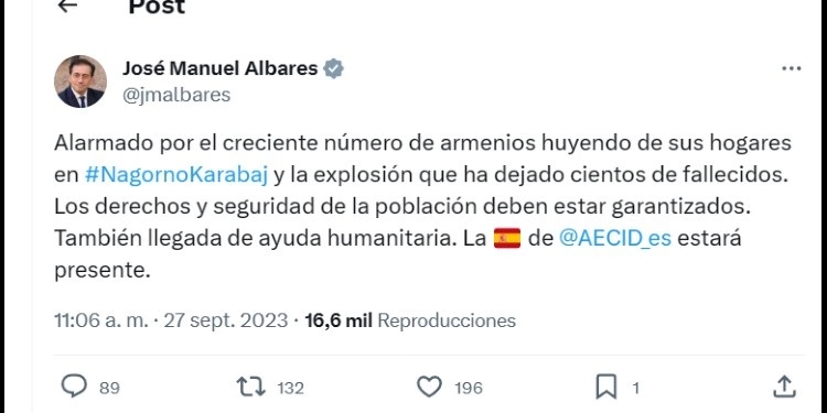 Albares exige que se respeten los derechos y la seguridad de los armenios en Nagorno Karabaj