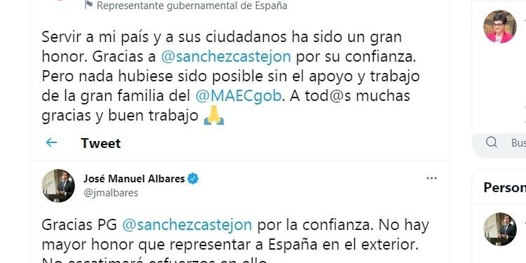González Laya y Albares dan la gracias públicamente a Sánchez por Twitter