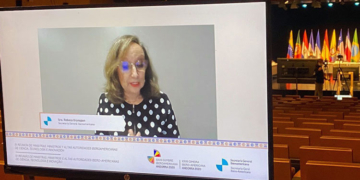 La secretaria general iberoamericana, durante la reunión.