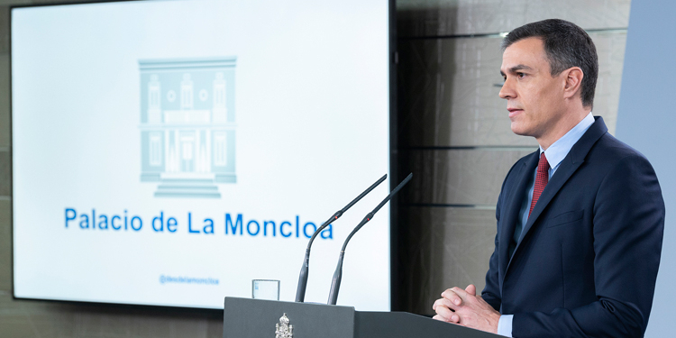 Pedro Sánchez durante su intervención, ayer, desde el Palacio de la Moncloa./ Foto: Pool Moncloa / Borja Puig de la Bellacasa