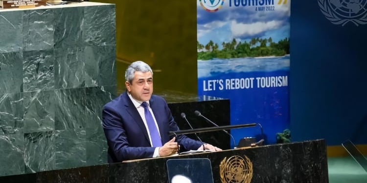 El secretario general de la OMT, Zurab Pololikashvili, durante su intervención./ Foto: OMT