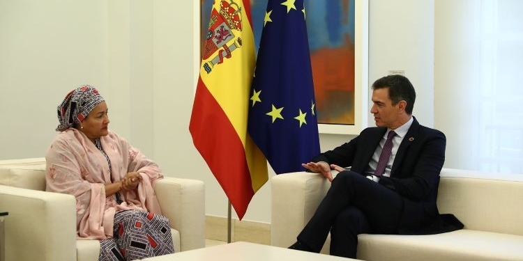 Sánchez aborda “las crisis solapadas internacionales” con la vicesecretaria general de la ONU