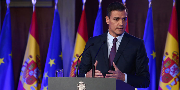 El presidente del Gobierno, Pedro Sánchez, durante su intervención en el acto organizado por Consejo Federal Español del Movimiento Europeo./ Foto: Pool Moncloa/Fernando Calvo
