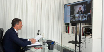 Pedro Sánchez, durante la conferencia./ Foto: Pool Moncloa