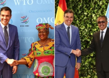 Sánchez aborda las crisis sanitarias y alimentarias con los directores de OMS y OMC  