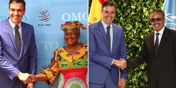 Sánchez aborda las crisis sanitarias y alimentarias con los directores de OMS y OMC  