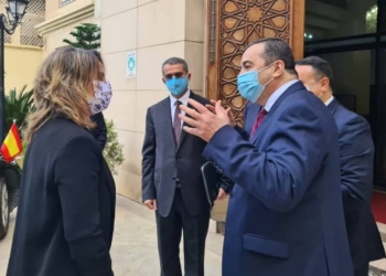 La ministra de Transición Ecológica, Teresa Ribera, con el ministro de Energía y Minas argelino, Mohamed Arkab./ Foto: Twitter