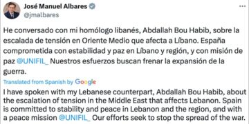 Albares talks to Lebanese colleague to “stop expansion of war”