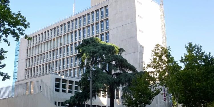 The US Embassy in Madrid, scene of an emergency drill