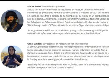 RSF España premia a los periodistas palestinos de Gaza por su labor informativa en “el contexto más mortífero”