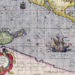 Mapa antiguo del Pacífico con barcos y anotaciones