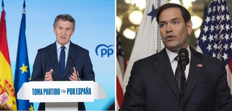 Alberto Núñez Feijóo y Marco Rubio durante una conferencia