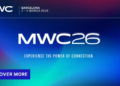 Banner del MWC 2026 en Barcelona con enfoque en tecnología y conexión.
