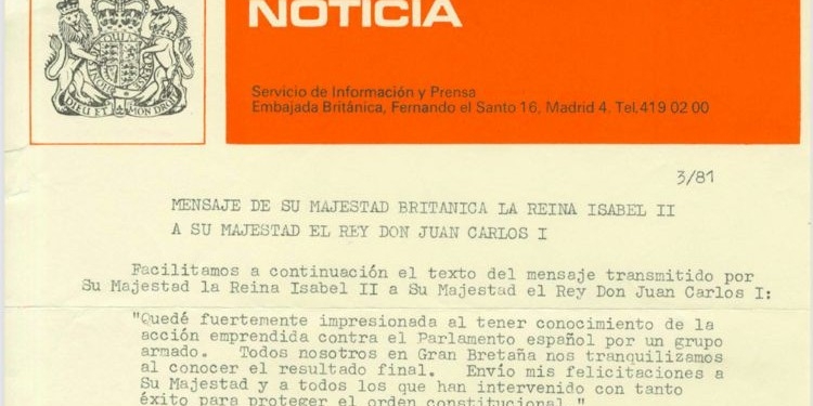 The 23F papers: Queen Elizabeth II congratulates King Juan Carlos I on the outcome of the coup