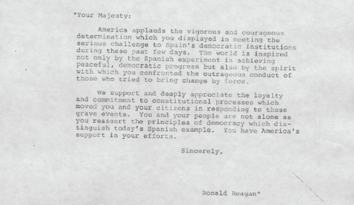 Carta de Ronald Reagan al Rey Juan Carlos sobre la democracia en España