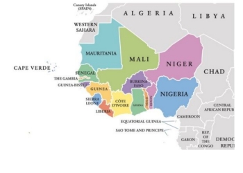 Mapa de África Occidental mostrando países y sus fronteras