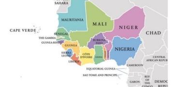 Mapa de África Occidental mostrando países y sus fronteras