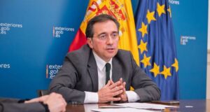 José Manuel Albares durante una videoconferencia sobre Oriente Medio