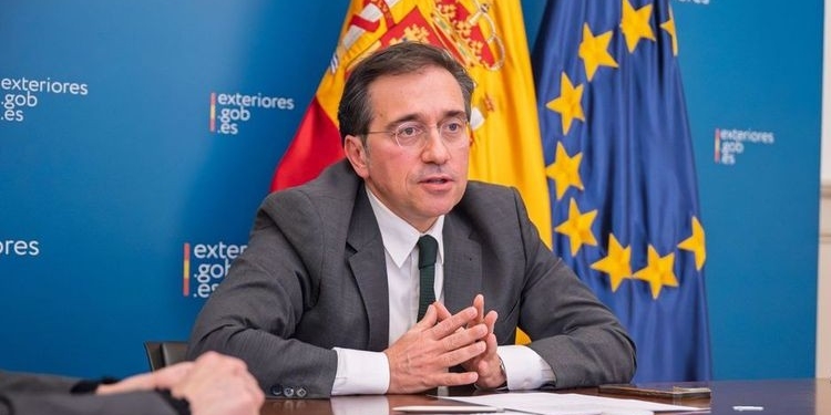 José Manuel Albares durante una videoconferencia sobre Oriente Medio