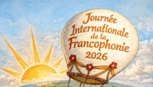 Cartel del Día Internacional de la Francofonía 2026 con un globo aerostático