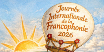 Cartel del Día Internacional de la Francofonía 2026 con un globo aerostático