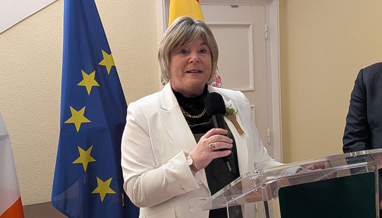Ministra Mary Butler hablando en la recepción de la Embajada de Irlanda en España