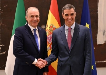 Pedro Sánchez y Micheál Martin se estrechan la mano en Madrid