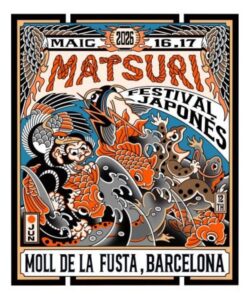 Cartel del Festival Matsuri en Barcelona con elementos culturales japoneses
