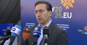 José Manuel Albares durante la reunión de ministros de Asuntos Exteriores en Chipre