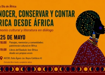 Cartel del evento sobre patrimonio cultural y literatura africana.