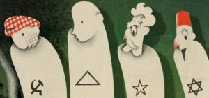 Ilustración que representa la conspiración judeo-masónica con símbolos políticos